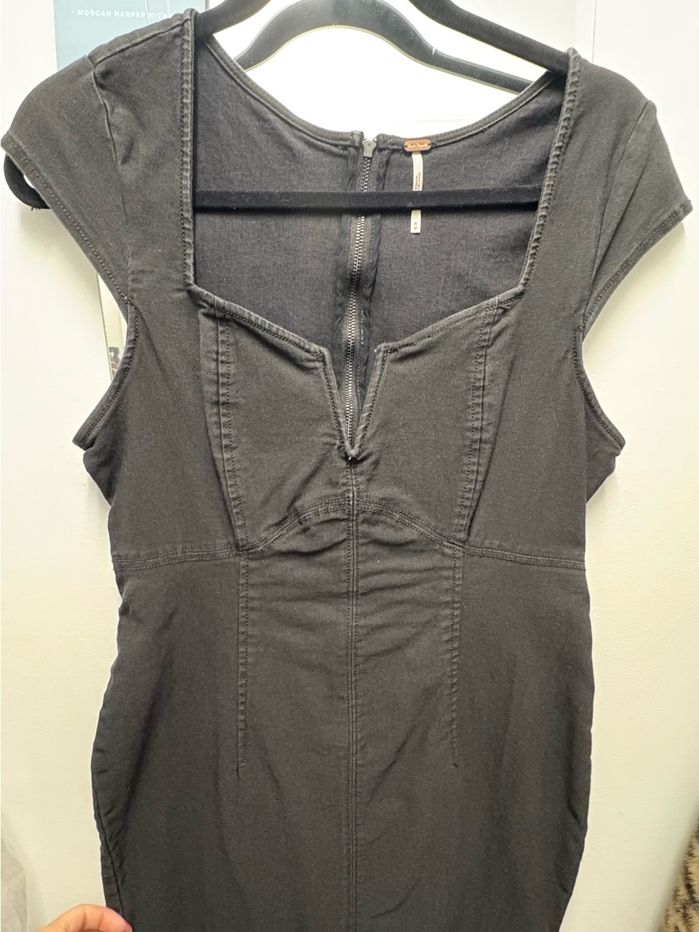 Free People Black Cap-Sleeve Denim Dress